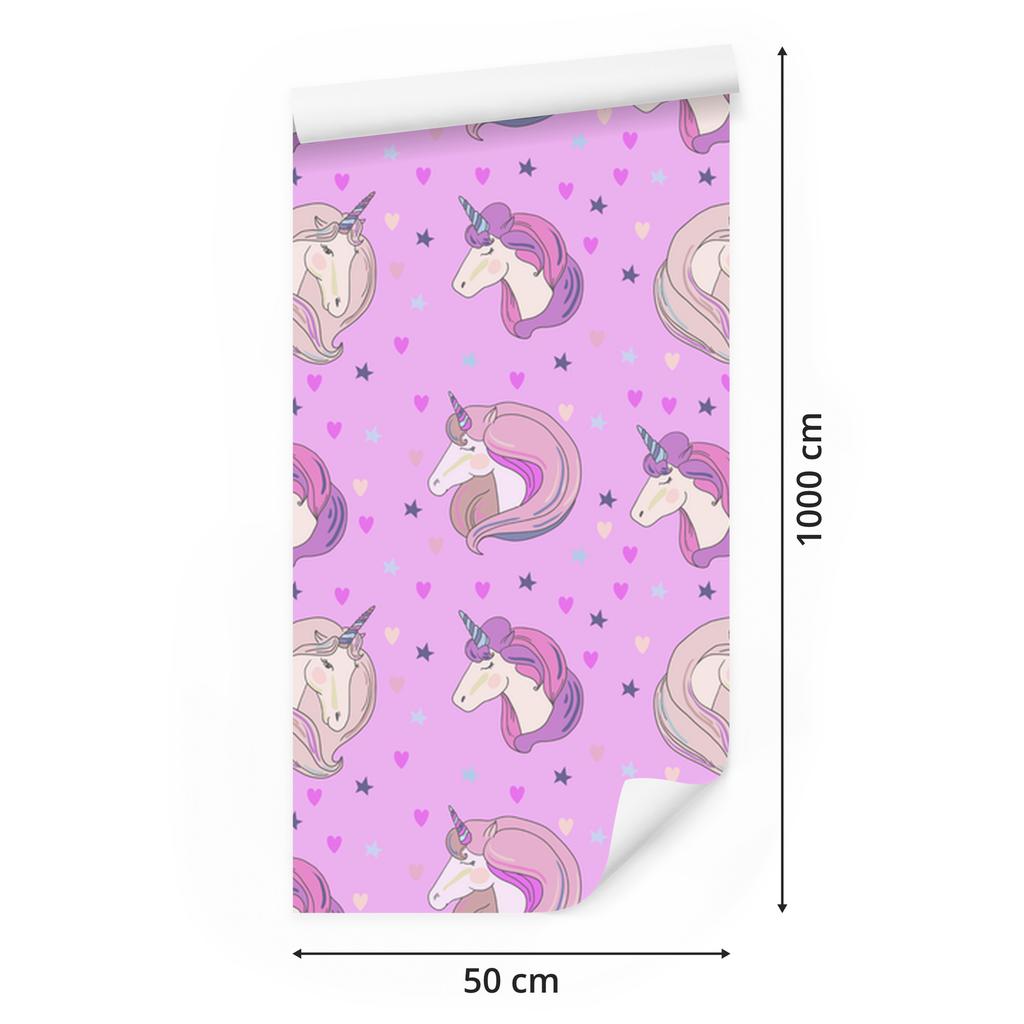 Wallpaper Unicorns In Front of Stars and Hearts for Living Room and Bedroom 50x1000