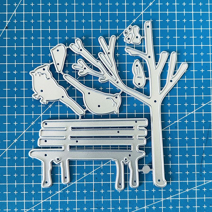 

Birds Tree and Bench Metal Cutting Dies Stencil for DIY Scrapbooking Photo Album Embossing Paper Cards Crafts Diecuts dies серебряный