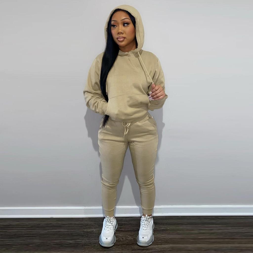 European & American Women's Plus Velvet Hooded Sweatshirt & Pants Set - Casual Sportswear