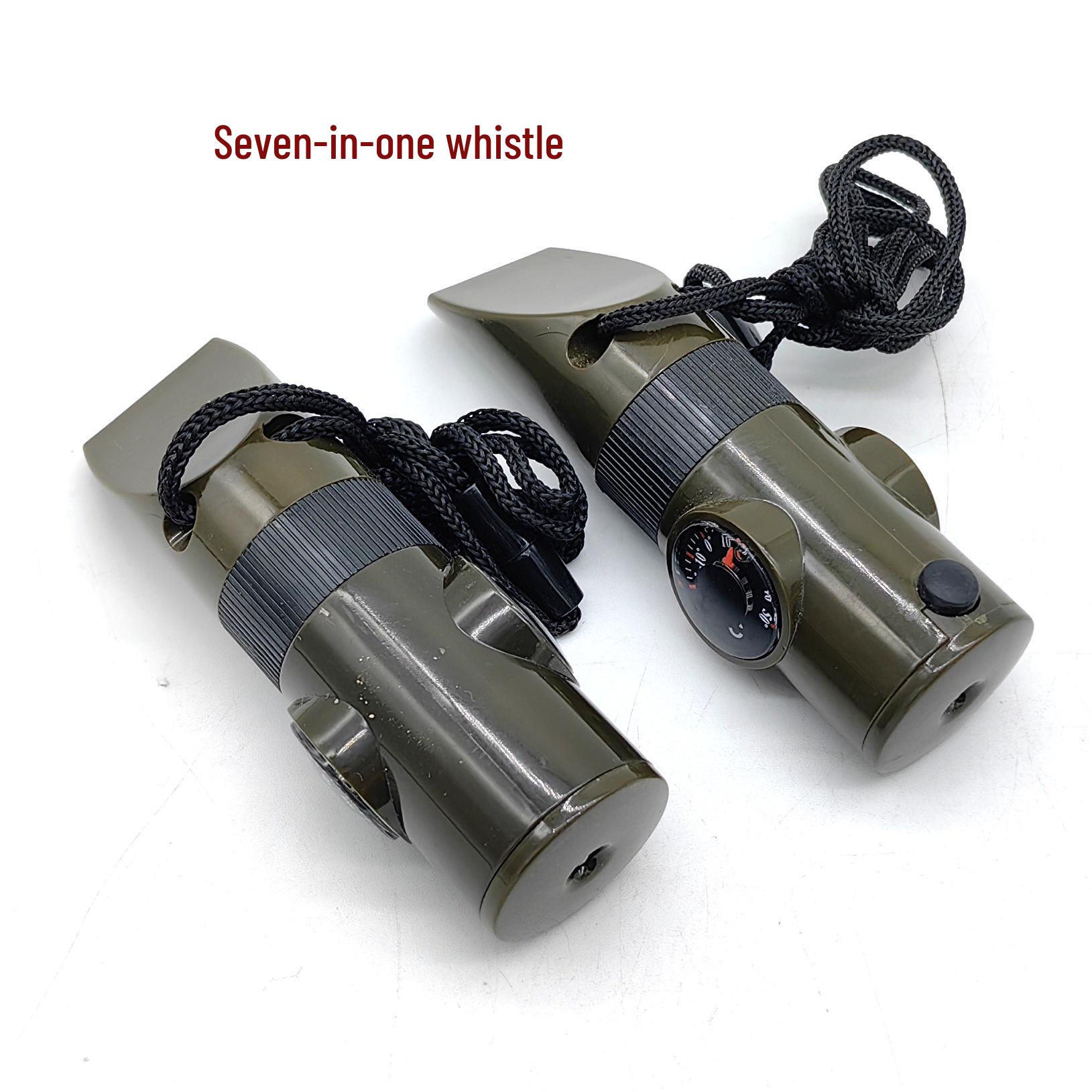 

7-in-1 Outdoor Survival Whistle: Multifunctional with LED Light, Thermometer, Compass. армія зелений колір