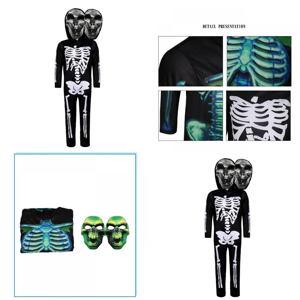 Halloween Doubleheaded Skull Cosplay Costume For Kids Kids Stage Performance Horror Makeup Outfit