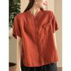 1116 linen shirt women's fried color stand-up collar short-sleeved shirt jumper casual top