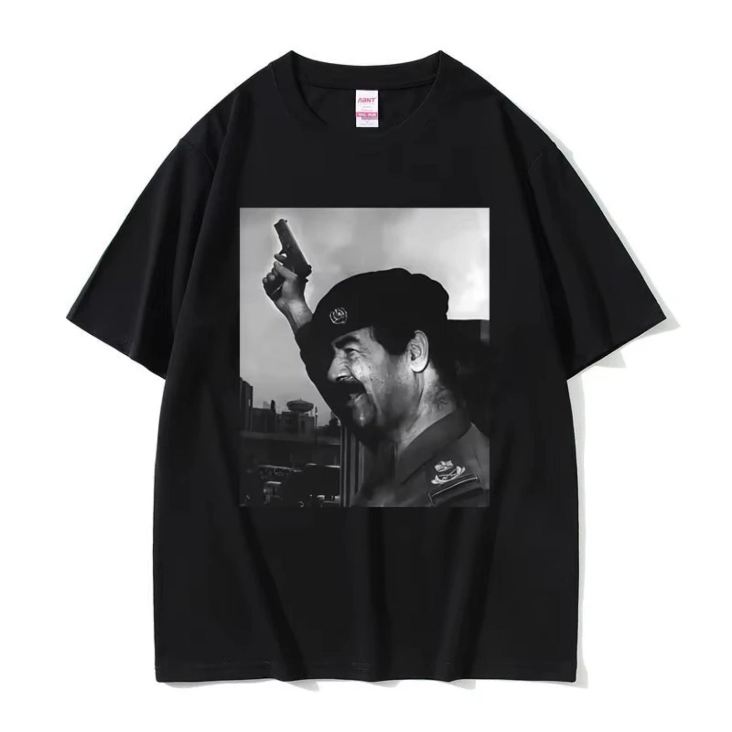 

Saddam Hussein with Gun Funny Meme T-shirts Men New Fashion Oversized Streetwear Unisex Casual 100%Cotton Short Sleeve Tees S разноцветный