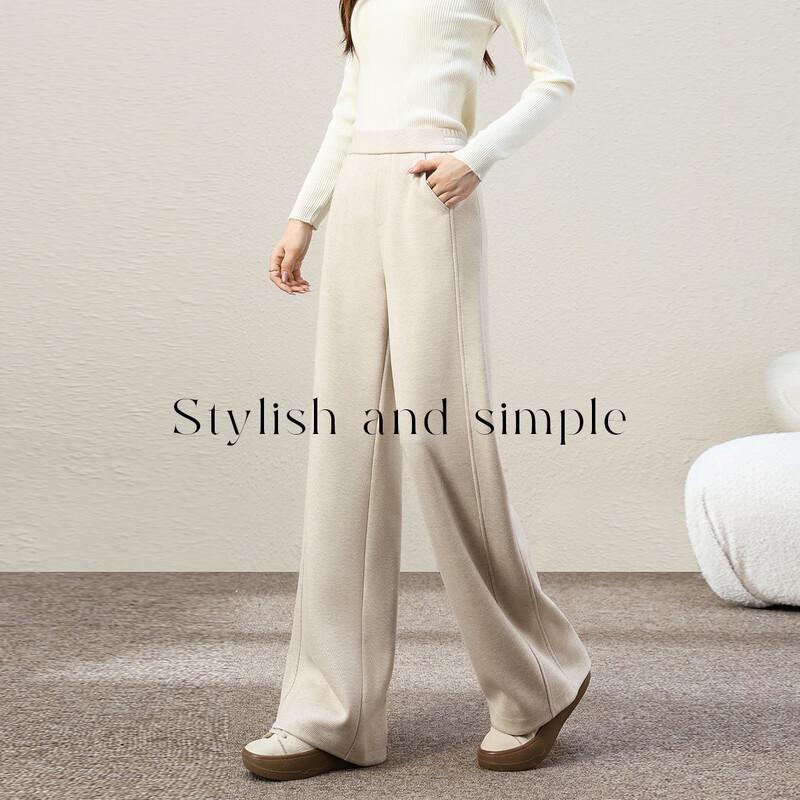 Hstyle Women's Acetate Wool Blend High-Waist Casual Wide-Leg Pants