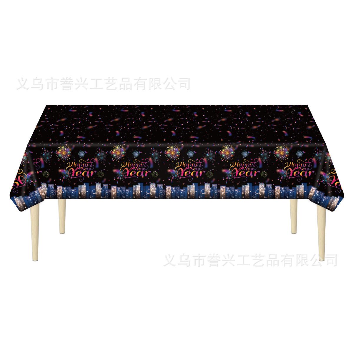 

New Year Theme Tablecloth Happy New Year Holiday Disposable Pe Tablecloth Party Decoration Color fireworks New Year s tablecloth 137 * 274cm