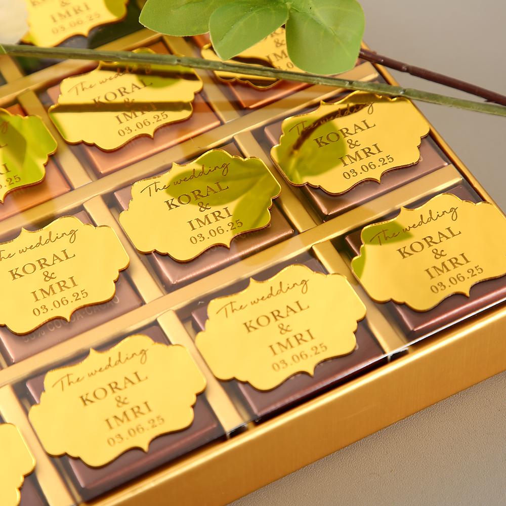 50 pcs Mirror Gold custom wedding chocolate sticker labels,  label anniversary chocolate sticker labels, engagement gift sticker