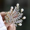 High-Grade Copper Zircon Brooch Freshwater Pearl Peacock Corsage Elegant Clothing Accessories Pin