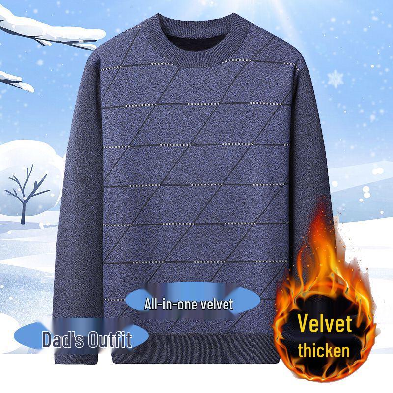 

Men s Thickened Velvet Round Neck Sweater for Mid-Aged & Elderly - Warm Autumn/Winter Base Layer 3XL (80-90 kg)