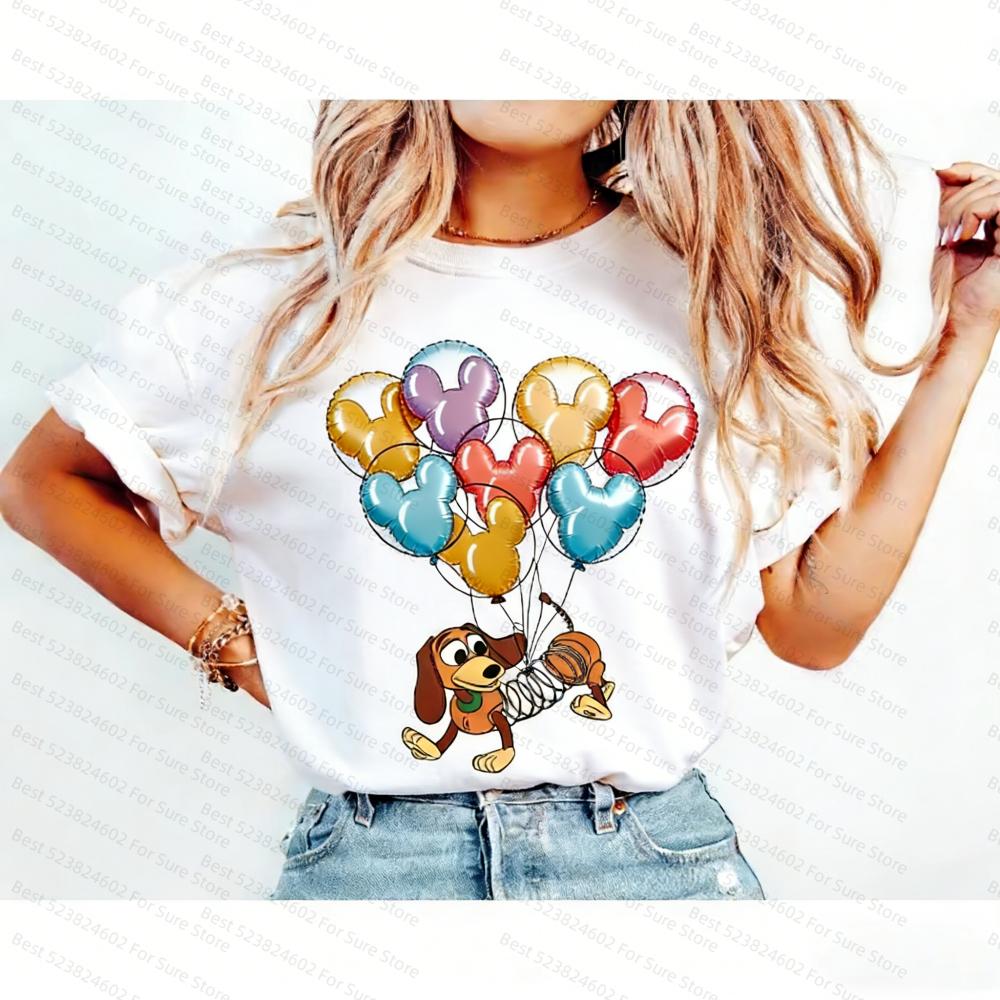 Toy Story Slinky Dog Mickey Balloon Tshirt Women Casual Cotton Tshirt Cartoon Graphic Tee Unisexs Shirts Women tshirts