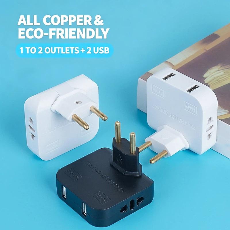Eu Plug Adapte 4 In 1 Wall Outlet Extension Eu Electrical Socket 180 Degree Plug Adapter Travel Aadapter Portable Power Converte