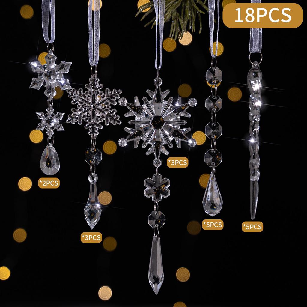 18-Piece Clear Acrylic Icicle and Snowflake Christmas Ornaments Set