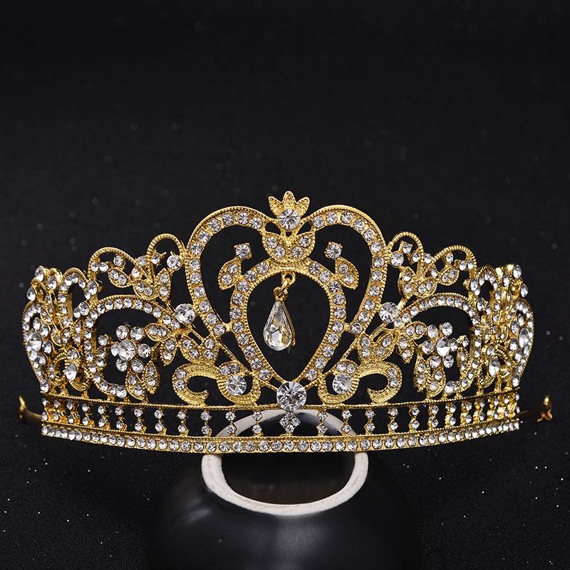 Couronne Baroque Alliage Strass Bijoux Mariage Couronne Dorée Cœur Tiare de Mariée