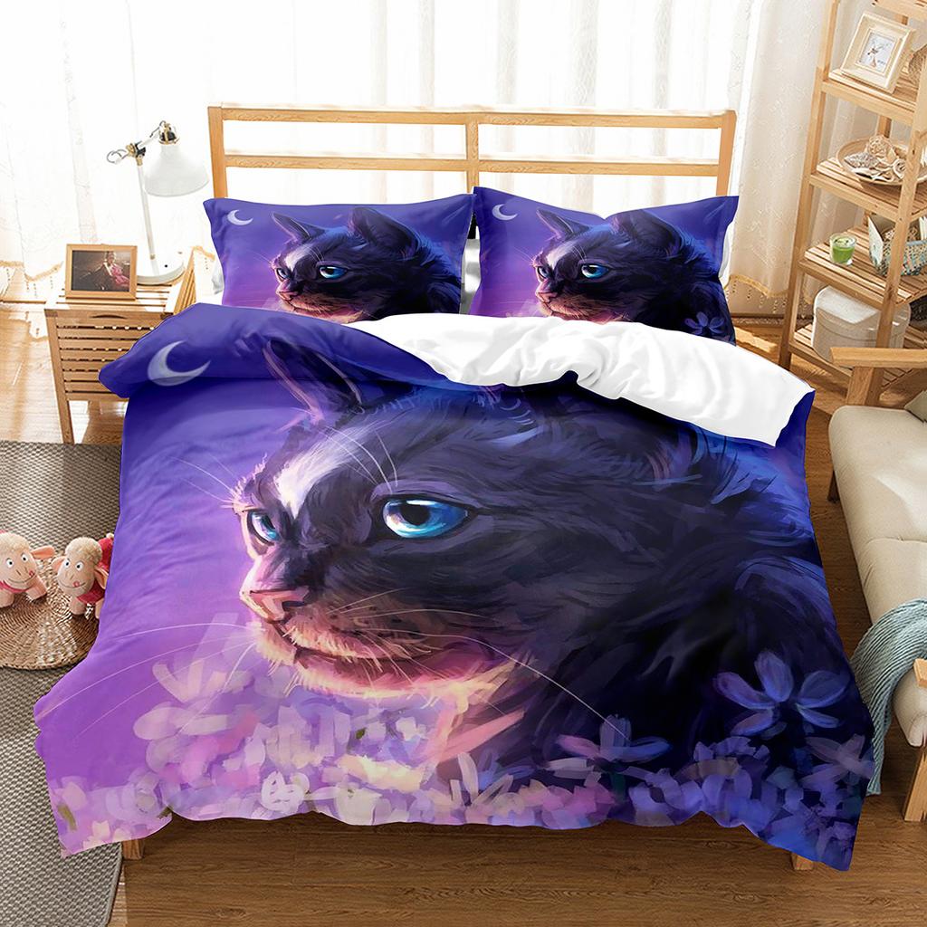 Kočičí povlečení na přikrývku Sada Vzor domácích koček Jednolůžková ložní souprava Roztomilé kotě Pro chlapce Polyester Záhadná Roztomilá kočka King Size Povlak na přikrývku