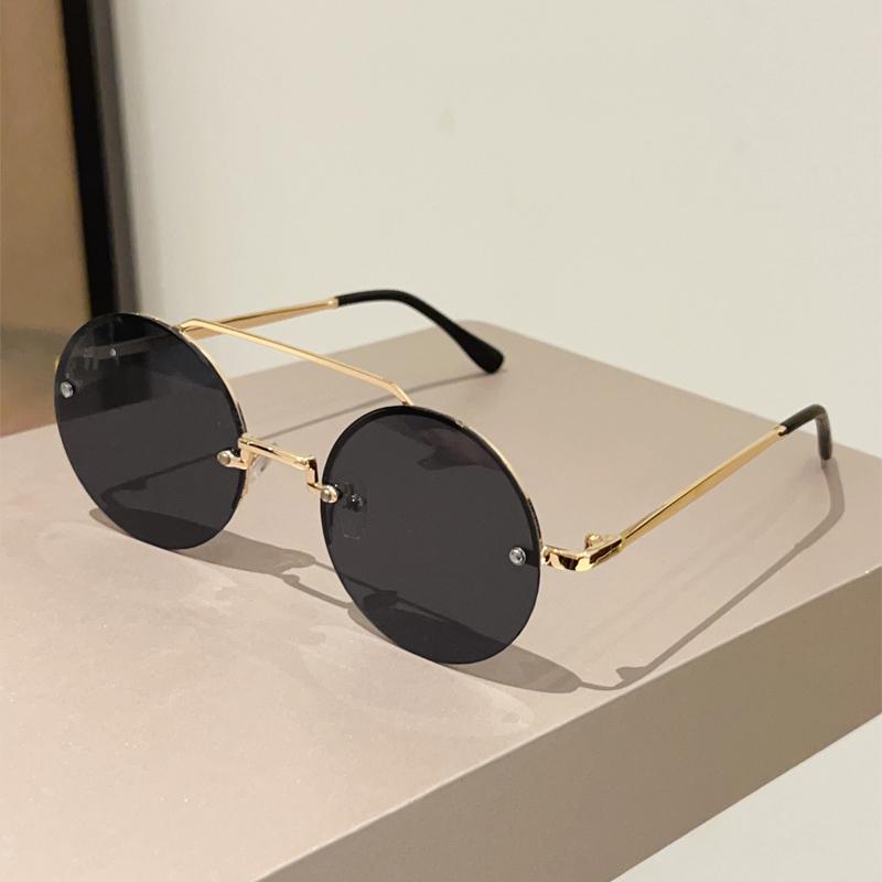 Vintage Round Sunglasses Men New Fashion Rimless Double Bridge Shades Women Retro Trendy Brand Design Sun Glasses