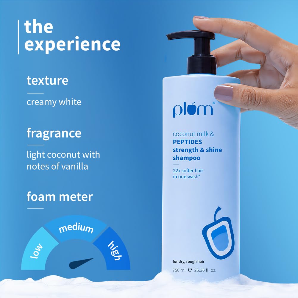 Plum Coconut Milk & Peptides Strength & Shine Shampoo | 22X Smoother Hair | With Coconut Milk & Pea Peptide | Smoothening & Strengthening | Parab