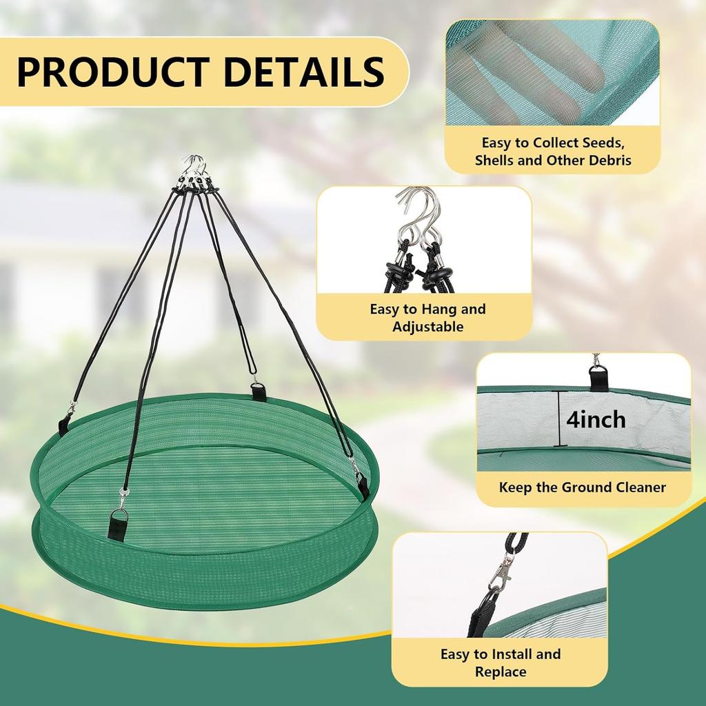 2Pcs Bird Seed Catcher for Hanging Bird Feeder Platform, Seed Shell Catcher Bird Seed Catcher Tray, Green Birdseed Hoop for Outdoor Garden Hanging