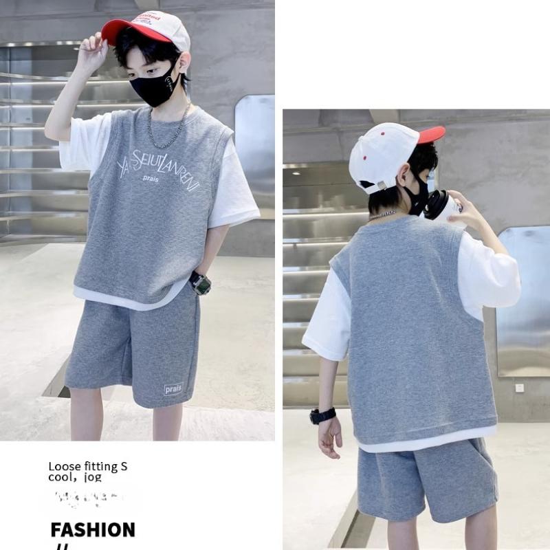 Fashion Boys Casual Suit New Children's Short-sleeved Shorts Suit Summer Handsome Two-piece Clothes Tide