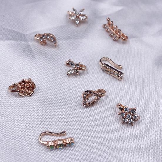 9Pcs Ear Bone Studs Flower Shape Rhinestone Jewelry Moon Non Pierced