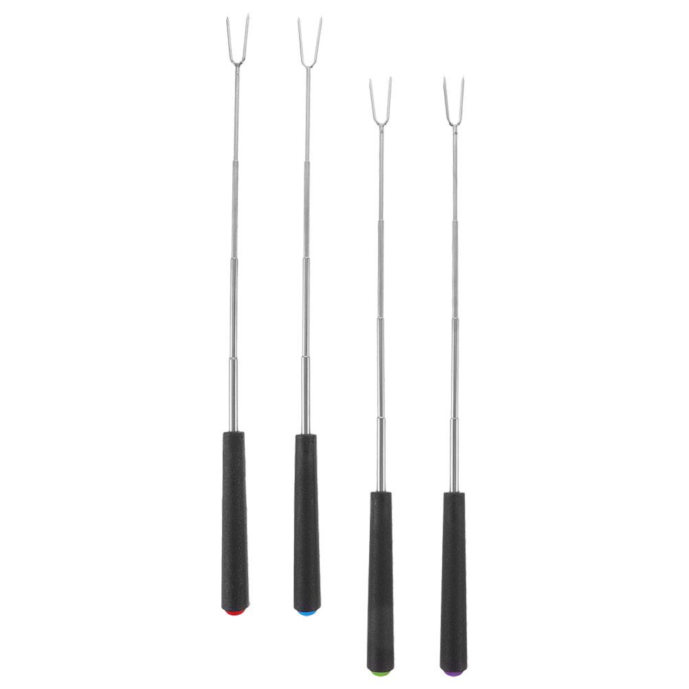 4pcs Stainless Steel Barbecue Fork Telescopic Meat Fork Skewers Portable Bbq Kabob Camping Tool Grilling Utensil