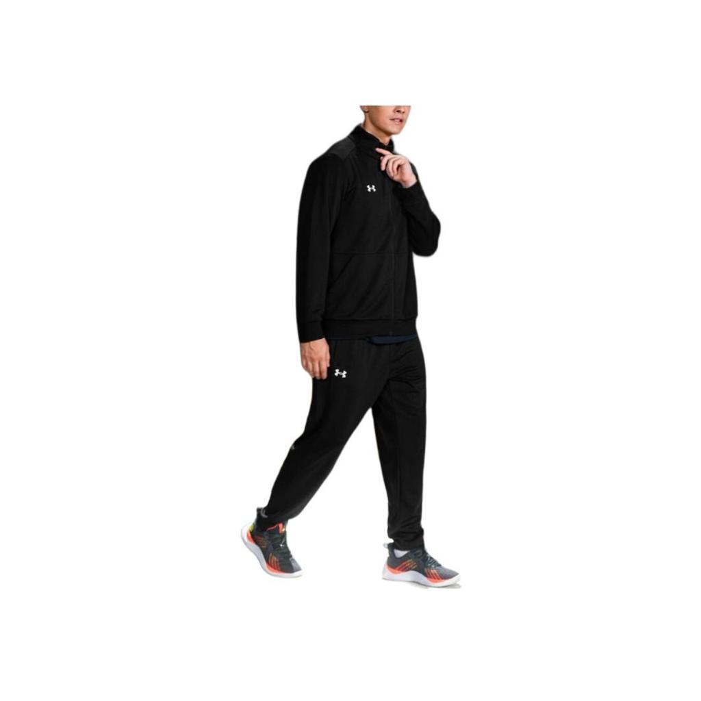 Under Armour Logo Solid Color Knitted Jacket And Cuffed Pants Casual Sports Set Men sets Black 23600304-001+23600703-001