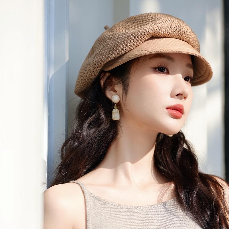 

Spring and summer new hat women s hollow mesh beret literary retro pumpkin hat sunscreen visor One Size