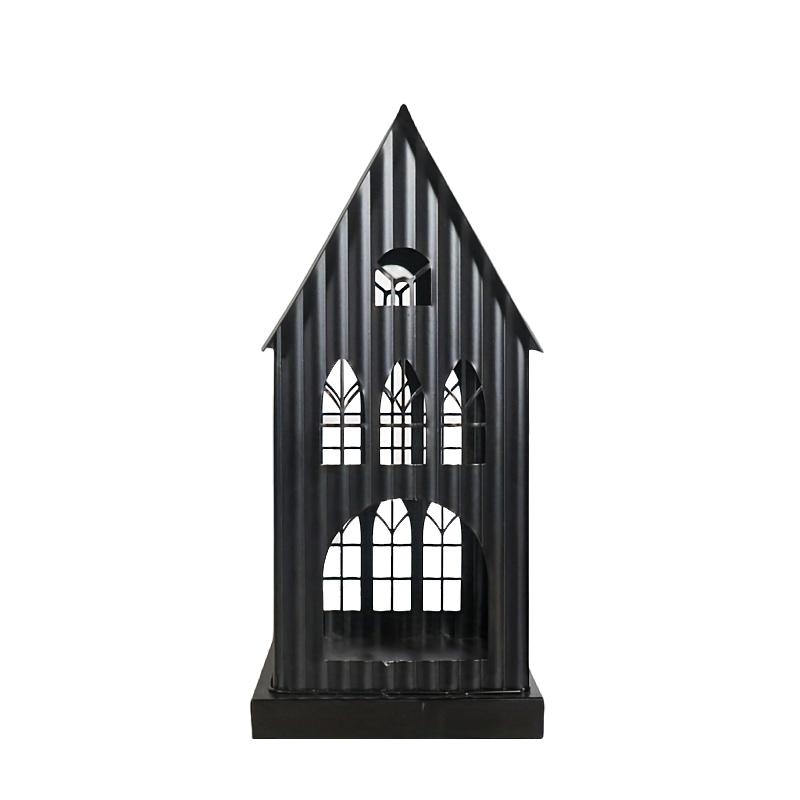 1PC Black White Home Candlestickers Halloween Metal Christmas House Shape Candle Holder Weddings With Gothic Windows Outdoor