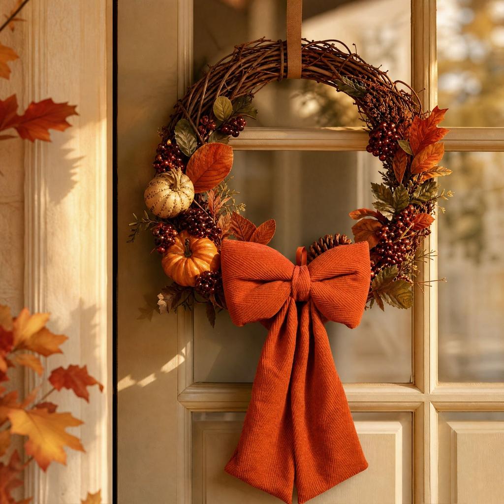 Retro Orange Stoff Hängeornament für Herbstkranz und Türfenster Dekoration