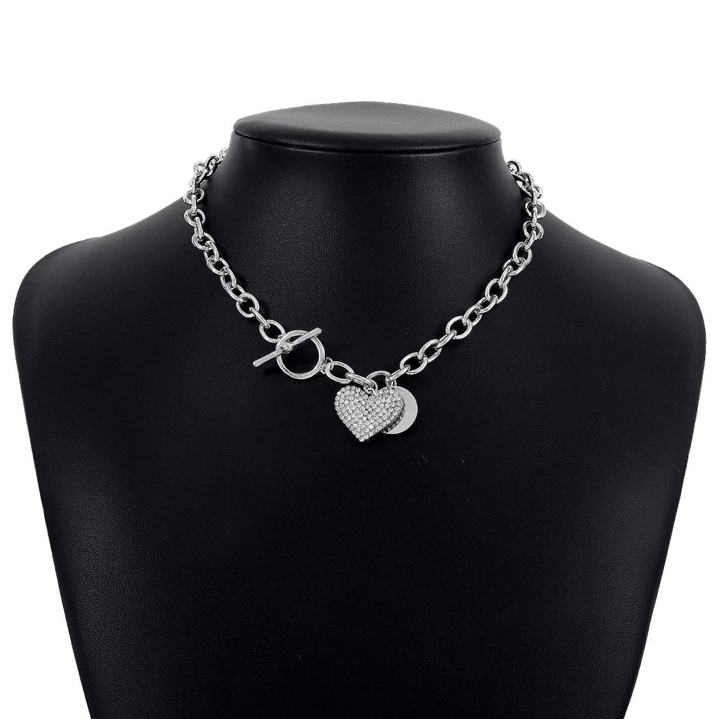 Women European Temperament Sweet Cool Choker Round Heart OT Buckle Chain Micro-set Minimalist Necklace For Women