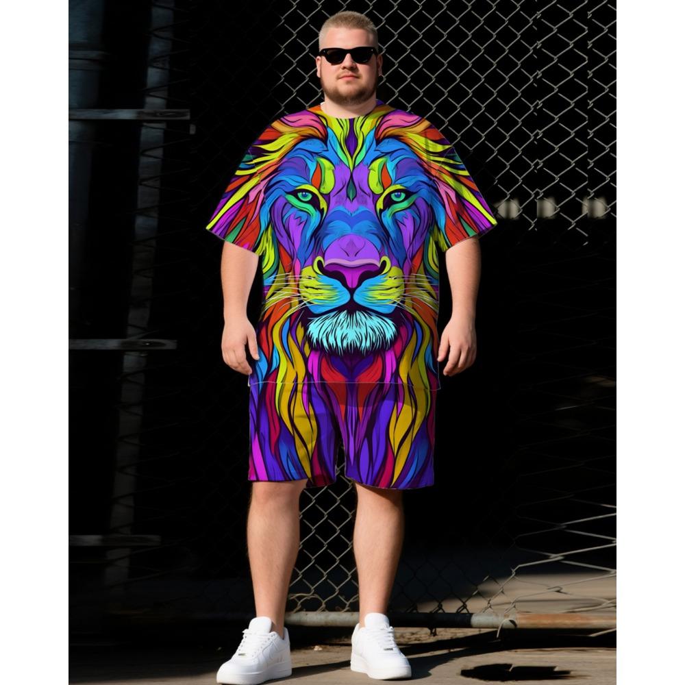 

Large Size Men s Suit - Juneteenth Short Sleeve T-Shirt Shorts Two-Piece Set 6XL
