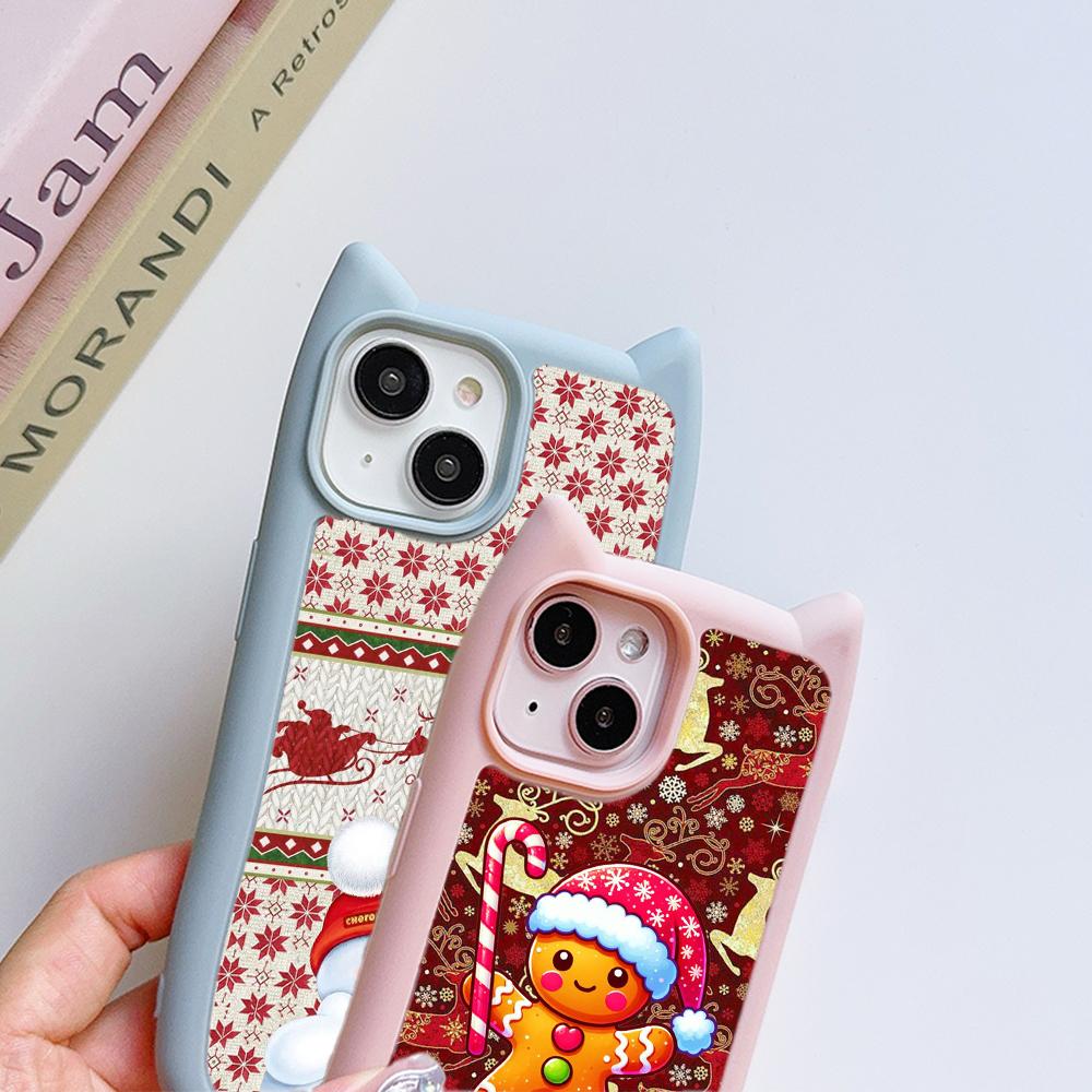 Cat Ear Soft Phone Case for iPhone 16 15 14 13 12 11 Pro Max Plus XR TPU Anti-Drop Transparent Acrylic Back Cover NY29 Merry Christmas Christmas tree