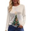 Women's Christmas Print Long Sleeve Neck Top with Side Slit Hem