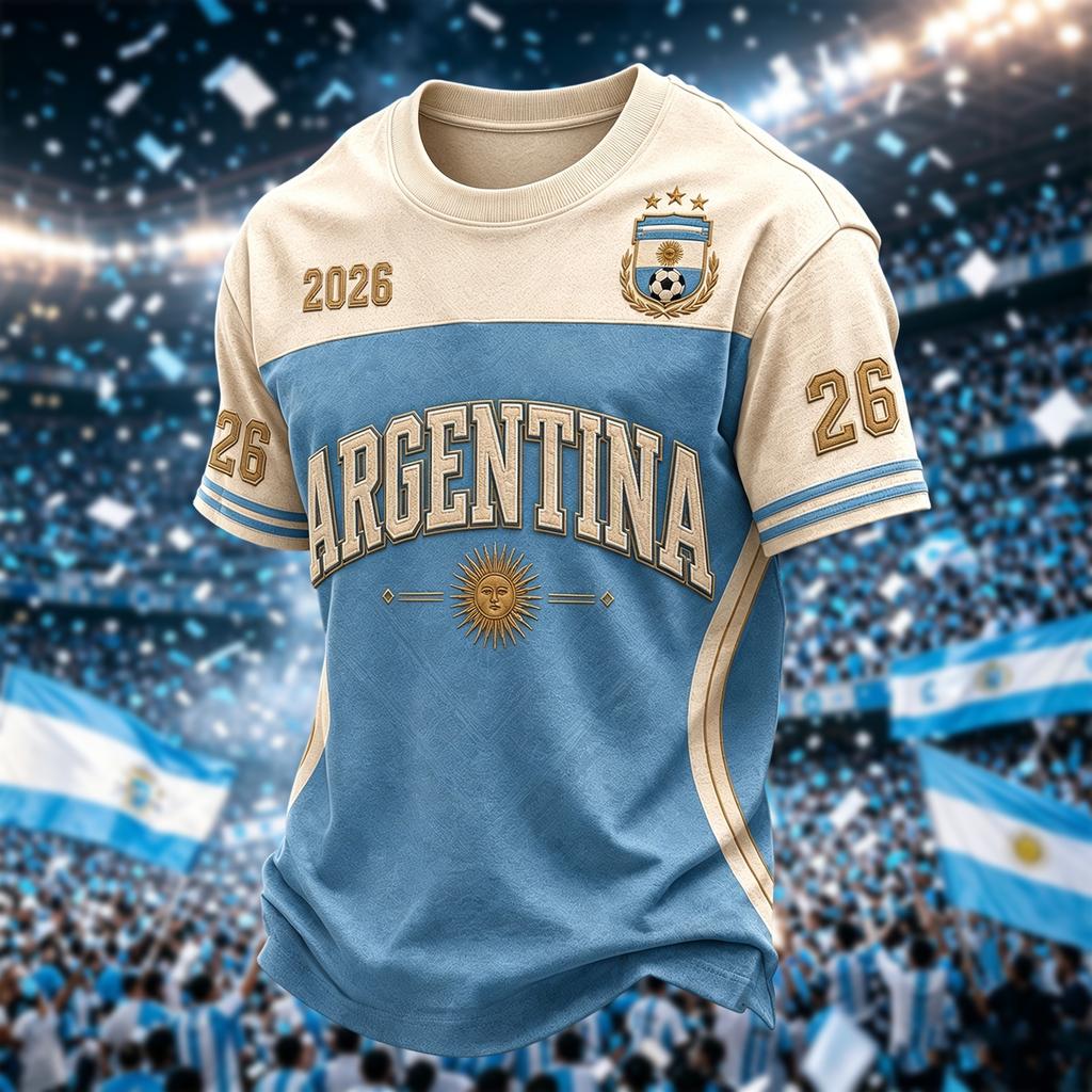 Argentina Men's Casual Printed Neck Short Sleeve T-Shirt Lightweight Breathable Summer Top