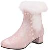 Women's Winter Block Heel Ankle Hanfu Boots Ethnic Style Round Toe Silk Plush Warm Zippers Cheongsam Boots Horse-Face Skirt Boot