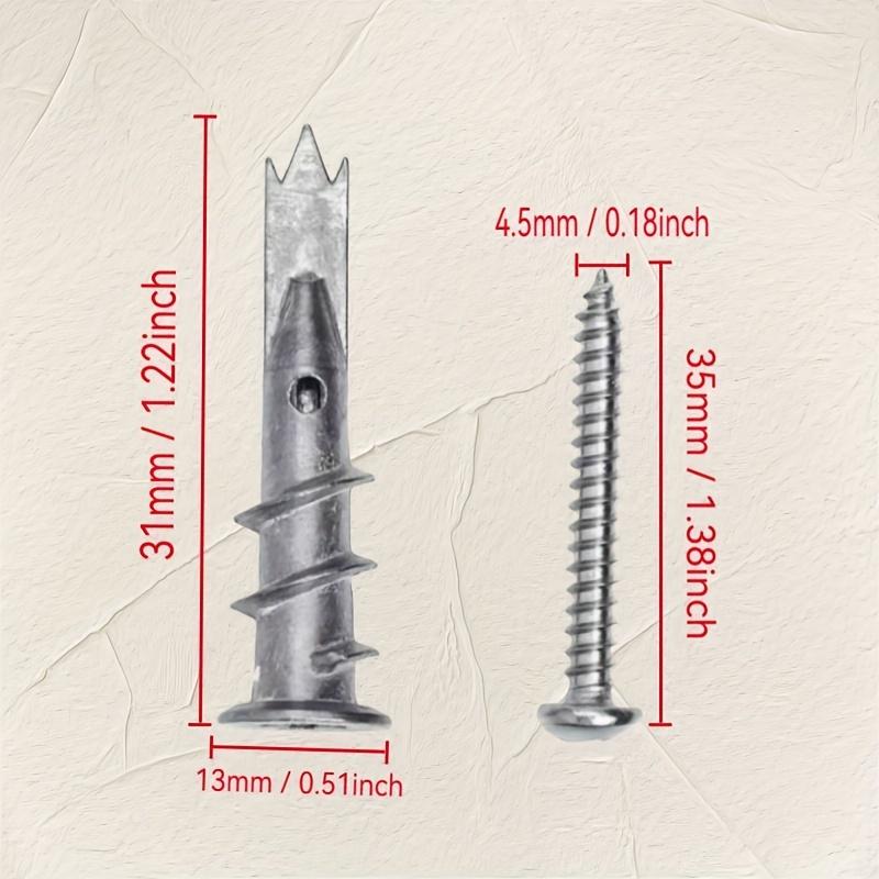 20 Conjuntos Parafuso de Expansão Espiral Âncora de Parafuso de Gesso Autoperfurante Âncora de Parede de Metal Pesado