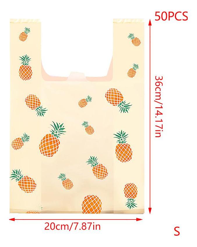 50 Pcs Cute Fruit Plastic Bag Carry Out Bags With Handle Food Packaging Retail Supermarket Grocery Shopping Home Storage