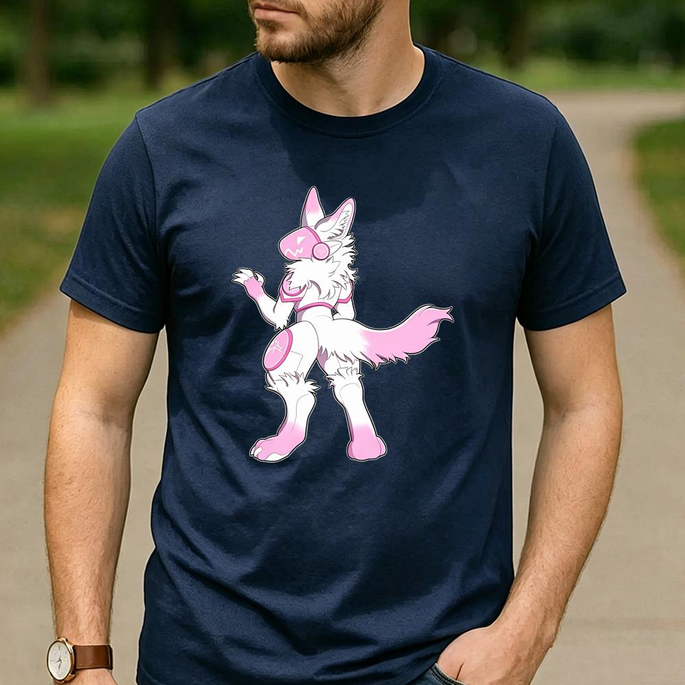 Pink White Gradient Full Body Protogen Graphic T Shirt Unisex Crew Neck Short Sleeve Fandom Fan Holiday Gift Top