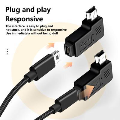 Adaptateur d'extension Mini USB 5 broches mâle vers femelle coudé à 90 degrés gauche et droit pour smartphones et tablettes