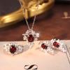 Natural Crystal Dawn Dew Pendant S925 Sterling Silver Necklace Ring Earrings Garnet Topaz Jewelry Set
