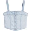 Levis Simple Solid Color Slim Fit Square Neck Vest With Decorative Buttons Women Tops Blue A7614-0000
