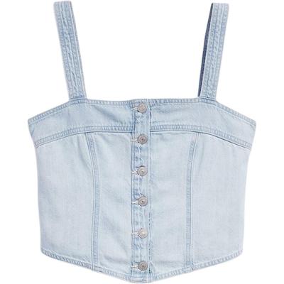 Levis Simple Solid Color Slim Fit Square Neck Vest With Decorative Buttons Women Tops Blue A7614-0000