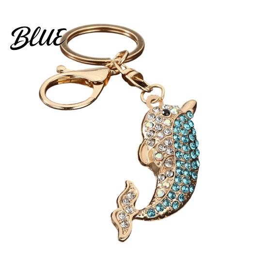 Women Dolphin Keychain Bling Rhinestone Keychain Zinc Alloy Car Key Ring Ocean Theme Sea Animal Pendant for Backpacks Handbag Decoration