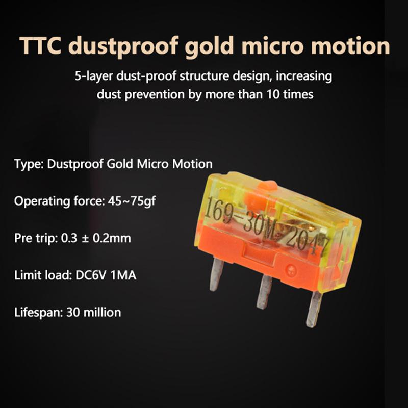 

10Pcs Ttc Dustproof Gold Switch 30M/60M/80M/100 Million Times Click Life 3Pin Gold Alloy Contact Mouse Button Switches
