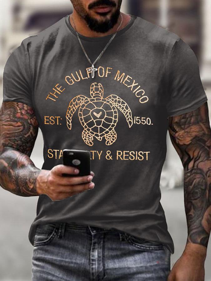 Mens Gulf Of Mexico Print T Shirt Summer Holiday Short Sleeve TShirts Casual Tops Tees New