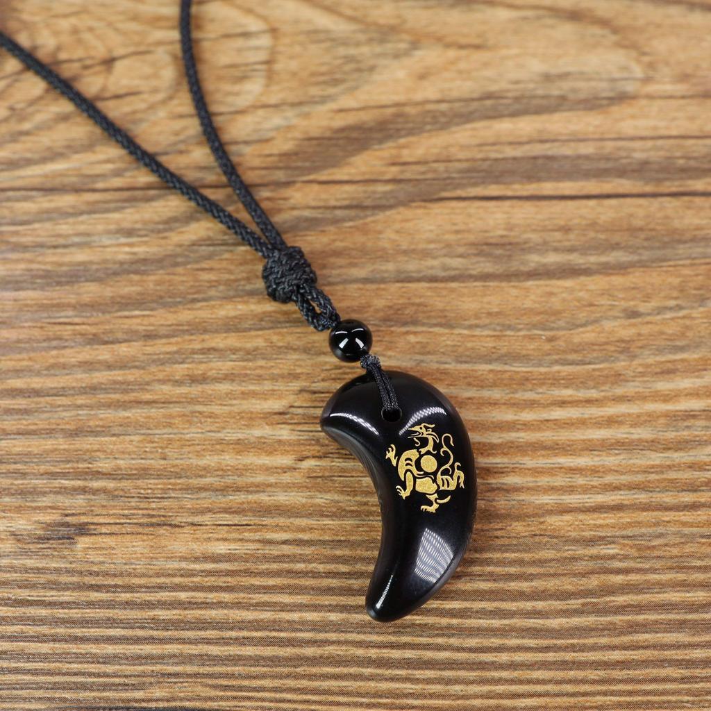 Four Divine Beasts Carved Onyx Azure Dragon Lucky Charm Adjustable Length [KOAI] Pendant/Necklace - - Men's & Women's