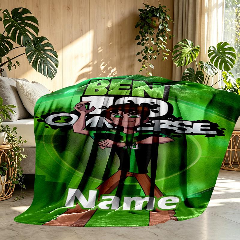 Custom Name Personalized Ben 10 Cartoon Print Blanket, Home Decor, Bedroom, Sofa, Camping, Couch, Gifts for Birthday ChristmasEnthusiasts