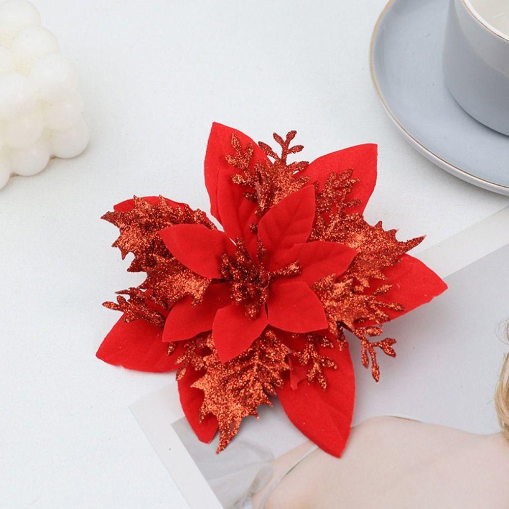 10Pcs with Clips Artificial Flowers for Christmas Tree Christmas Tree