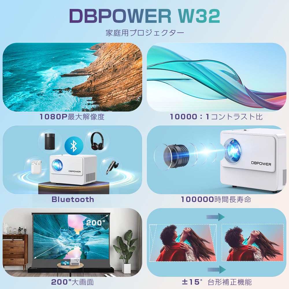 DBPOWER Projector 10000LM Ultra Compact WiFi 4K Compatible Bluetooth Function 1080P Home Projector High Brightness Home Projector Speaker Zoom