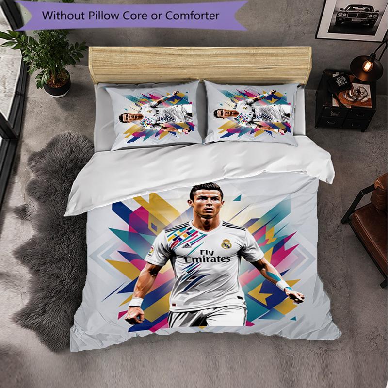 Cristiano Ronaldo Muster 3-teiliges Bettwäsche-Set Weiche Mikrofaser-Bettbezug mit Kissenbezügen für Schlafzimmer