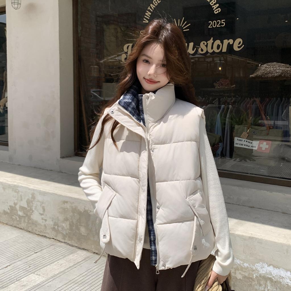 Winter New Stand Collar Cotton Vest, Korean Style Loose Sleeveless Women's Jacket, Fashionable Versatile Outerwear