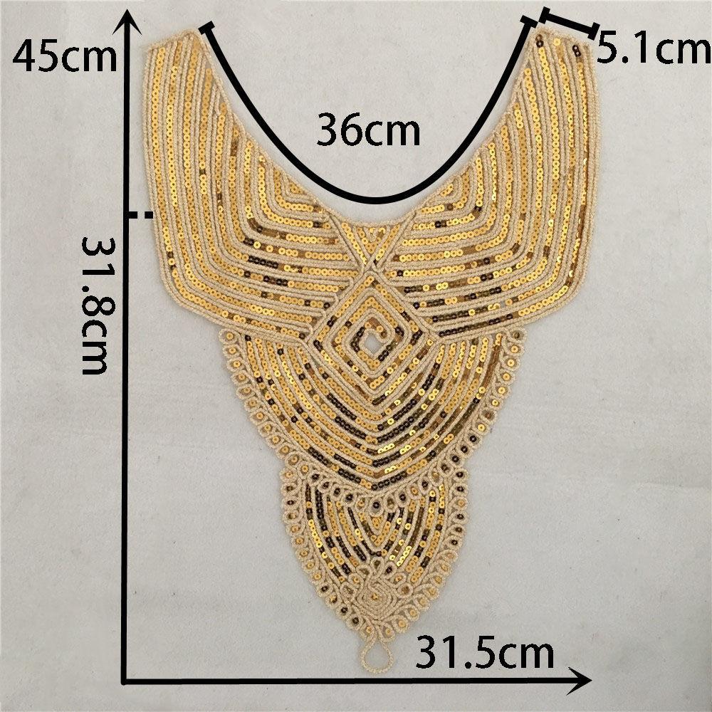

Золотая вышивка бисером I, вышитый воротник, швейное кружево для украшения, подходящее для платья, ципао, одежды, аксессуары для воротника Style 2057 (1 piece)